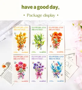 Détails de stickers PET floraux pour scrapbooking avec motifs tournesol et muguet