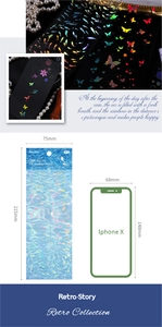 Detail of laser hot stamping star stickers showing size comparison with iPhone X