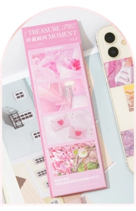 Pink Season aesthetic landscape stickers used for decorating the back of a mobile phone