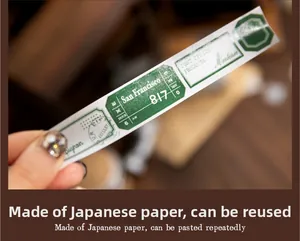 Gros plan d'un ruban washi vintage avec impression ticket vert San Francisco pour journaling