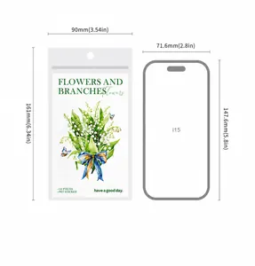 Comparaison de taille d'autocollants PET floraux 161x90mm avec échelle de smartphone