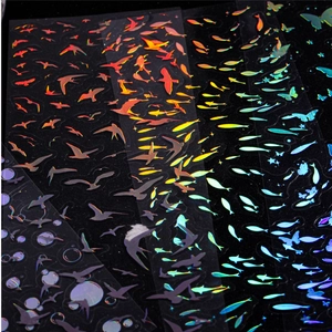 Holographic laser star and moon PET stickers with metallic rainbow gradient finish