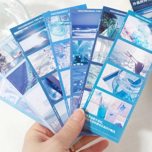 Artistic blue ocean scenery scrapbooking stickers pack with seaside photography themes