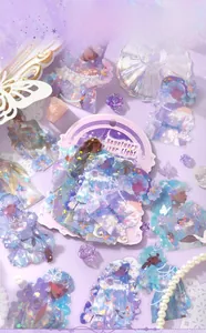 Detailed view of Sanctuary Prayer Light stickers with iridescent holographic purple effect
