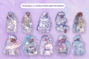 Detail of shell light PET stickers featuring artistic girls with iridescent finish 20pcs