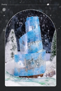 Macro view of semi-transparent PET tape with gradient blue snowflake and frost patterns