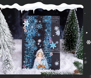 Detailed PET tape collage with snowflake theme and winter girl illustration for DIY scrapbooking
