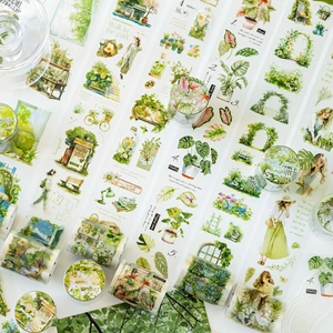 Green Oxygen Plan Series PET Decorative Tape Matte Botanical Floral Girls Illustration Tape For Scrapbooking Journal DIY Craft Sticker