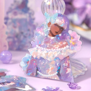 Shinmorn shell-light themed character stickers for DIY journals with holographic finish