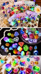 Vue macro d'autocollants PET pierres précieuses colorées pour scrapbooking et DIY