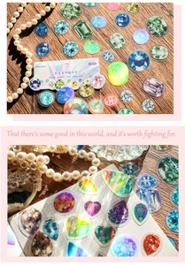 Macro view of assorted colorful gemstone PET stickers for DIY scrapbooking and planners