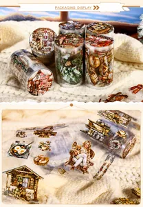 Detail of Winter Warmth PET tape showing hand-drawn winter scenes on a cozy white background