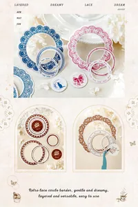 Dettaglio di adesivi vintage in pizzo per scrapbooking con intricati intagli d'arte