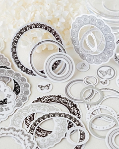 Vintage lace frame stickers and functional round journal labels for planner decoration