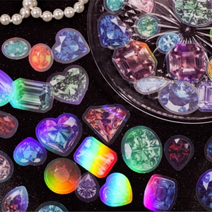 Vibrant holographic gemstone stickers in various shapes for stationery DIY scrapbooking