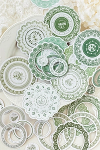 Detailed view of green lace dream series vintage die-cut stickers for junk journaling