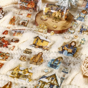 Winter themed PET decorative tape with cozy illustrations for journaling and crafts