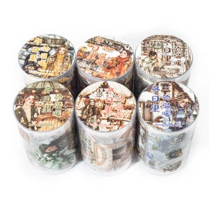 6-roll PET decorative tape set Warmth in Winter series featuring vintage winter life scenes