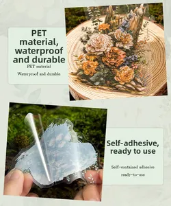 Detailansicht der transparenten PET-Blumenaufkleber mit wasserfester Textur und hoher Transparenz