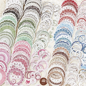 Retro Lace Dream Series Round Border Stickers Vintage Kraft Paper Decals For Journaling Scrapbooking DIY Gift Decoration