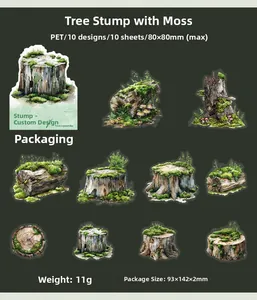 Detaillierte Spezifikation für PET-Baumstumpfaufkleber mit Moosmustern in zehn Designs