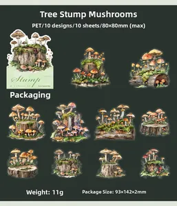 Detailansicht der Vintage Pilz PET Aufkleber für DIY Scrapbooking Dekoration Set