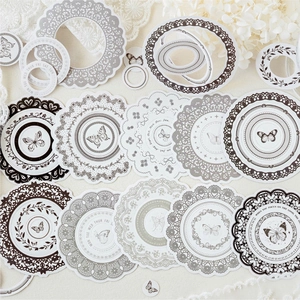 Vintage lace frame stickers set for journaling with calendar motifs and floral patterns