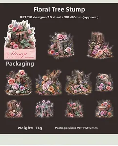 Detailübersicht über Vintage-Blumen-Baumstumpf-PET-Aufkleber für DIY-Scrapbooking