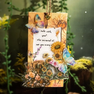 Pegatinas PET vintage de mariposas y flores con cordel para scrapbooking natural DIY