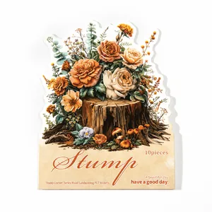 10er-Pack dekorative PET-Aufkleber mit Baumstumpf- und Blumenmotiven für DIY-Journale