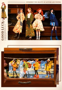 Detalle de pegatinas decorativas de chicas en cómodos atuendos de otoño e invierno