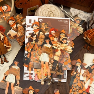Pack de 14 pegatinas artísticas de chica de otoño para decoración de diarios y manualidades