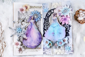 Dettaglio di adesivi scrapbooking sogno d'inverno con illustrazioni di ragazze eleganti