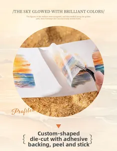 Detail of die-cut sunset theme decorative tape showing peel-off adhesive backing