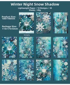 Πλέγμα 10 σχεδίων χαρτιού scrapbooking με χειμερινό θέμα χιονιού σε μπλε αποχρώσεις