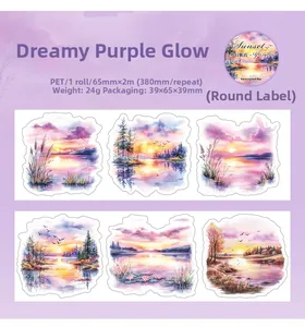 Detail of dreamlike sunset scenery PET decorative tape with 380mm pattern cycle length