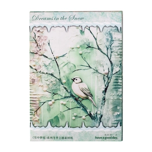 Carta per scrapbook Dreams in the Snow con illustrazioni invernali e texture ghiacciate