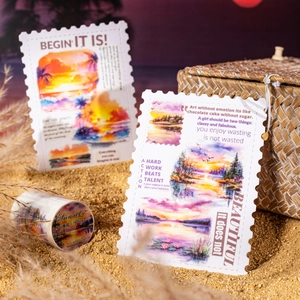 Artistic sunset landscape washi tape and stamp stickers set for DIY scrapbooking