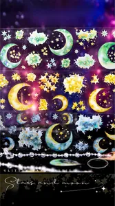 Vue détaillée du ruban PET ciel étoilé avec dorure et motifs de lune et de nuages
