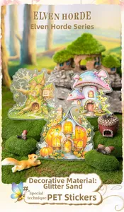 Macro shot of Fairy Tribe PET stickers with glitter sand finish for DIY journal decor