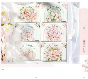 Close-up of Pink Garden series PET floral stickers with elegant cherry blossom scene