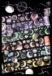 Détail du ruban PET Star Oath avec motifs holographiques d'étoiles et de lune pour DIY