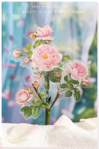Macro shot of realistic pink rose PET stickers for romantic journal decoration