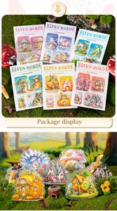 Detail of Elven Tribe fantasy sticker set featuring mushroom houses and fairy tale houses
