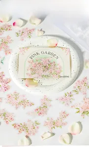 Close-up of Pink Garden series PET floral stickers with translucent rose petal details