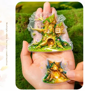 Macro shot of translucent frosted fairy treehouse stickers for DIY scrapbooking decoration