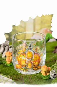 DIY fairy tale pumpkin house sticker applied on a clear glass for custom home decoration
