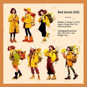 Red Annie series stationery stickers featuring 14 pieces of yellow-themed girl illustrations