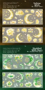 Vue détaillée du ruban PET 70mm avec motifs de lune et d'étoiles pour le journalisme DIY