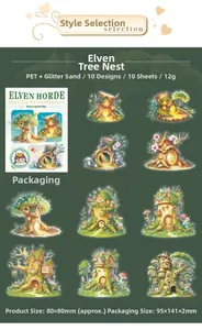 Detail of fantasy treehouse stickers with PET glitter finish from Elf Tribe collection